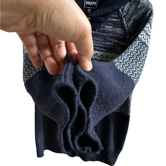 Anapo Womens Navy Blue Wool Blend‎ Knit Hoodie Long Sleeve Sweater Size M - Picture 4 of 11